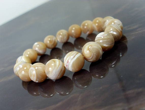 chakras simple 10mm Stretchable White Mother of Pearl Bracelet Round, Smooth 7.5" for mens, womens.