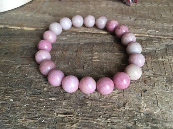 good luck gift 6mm Pink Pink Rhodonite Stretchable Bracelet Round, Smooth 18cm for mens, womens, gf, bf and adults.