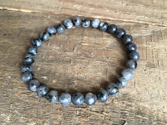 Bridesmaid Jewelry 6mm Gray Larvikite Labradorite Stretchable Bracelet Round, Smooth 18cm for mens, womens, gf, bf and adults.