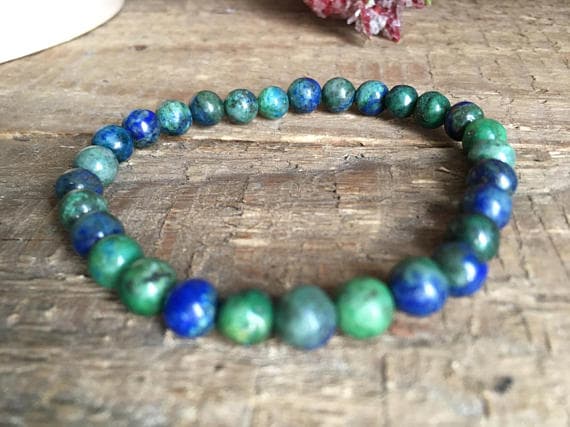 love beach youth 6mm Multi Colour Lapis chrysocolla, Azurite  Stretchable Bracelet Round, Smooth 18cm for mens, womens, gf, bf and adults.