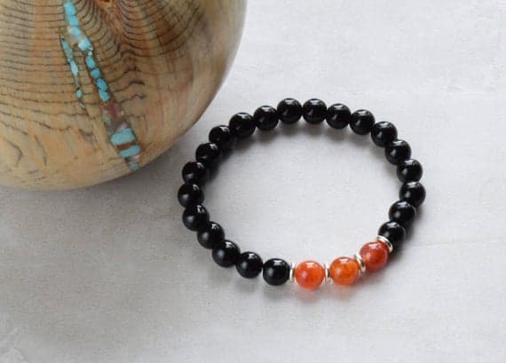 Positive Energy 8mm Multi Colour Red Agate/Black Jasper Stretchable Bracelet Round, Smooth 18cm for mens, womens, gf, bf and adults.