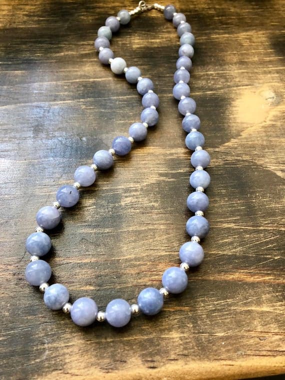 925 sterling Silver Anniversary Gift Silver Helling 2-8mm stacking Aqua Aquamarine Necklace Round, Smooth 22" for mens, womens, gf, bf & Adult.