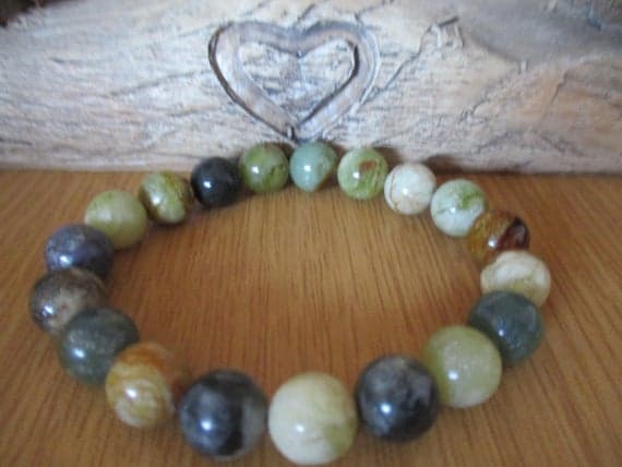 Natural 10mm Multi Colour Botswana Stretchable Bracelet Round, Smooth 18cm for mens, womens, gf, bf and adults.