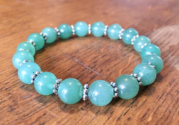 Grounding Silver Helling  8.5mm Stretchable Green Green Aventurine Bracelet Round, Smooth 7.5" for mens, womens.