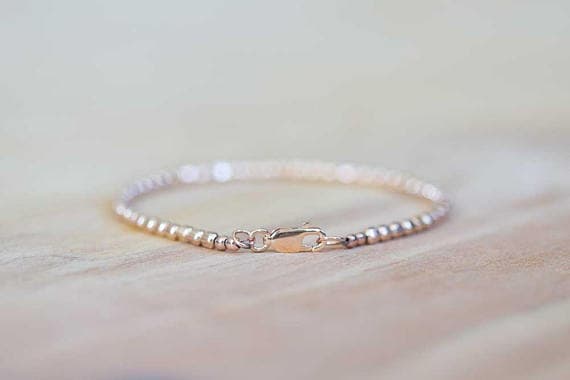 AAA++ Rare Quality Beaded Rose Gold  Filled Bracelet, Small Faceted Delicate Beads, Simple Minimal Stacking Jewelry, 3mm Sterling Silver Plated7 inches Code- TJH496