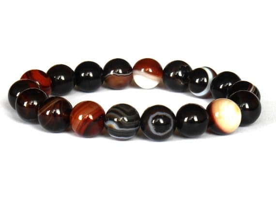Jewelry Energy 10mm Multi Colour Black Brown Sardonyx Stretchable Bracelet Round, Smooth 18cm for mens, womens, gf, bf and adults.