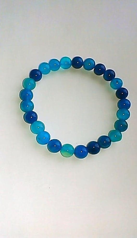Positive Energy 8mm Stretchable Blue Blue Jade Bracelet Round, Smooth 7" for mens, womens, gf, bf & Adult.
