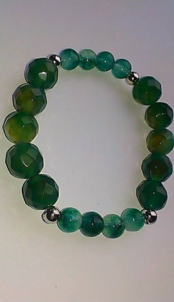 Super sale 12mm Stretchable Green Agate and Jade Bracelet Round, Faceted & Smooth 7.5" for mens, womens, gf, bf & Adult.