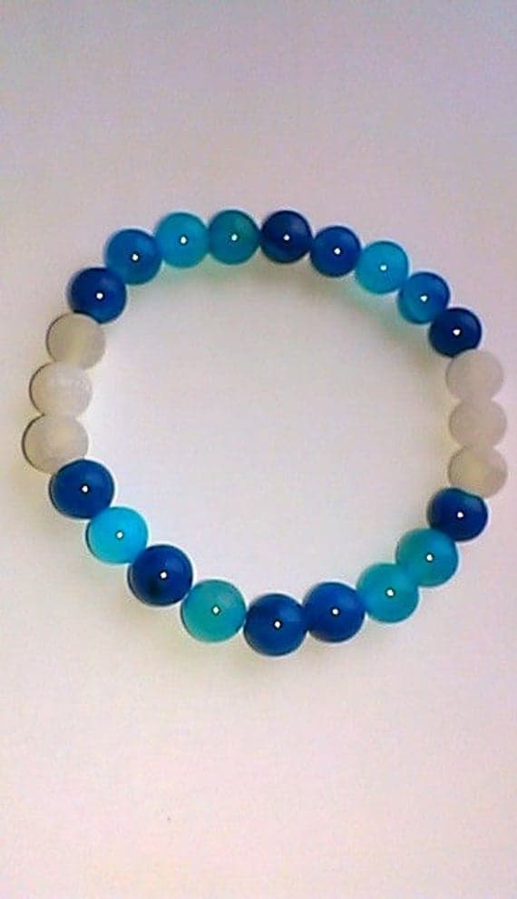 good luck gift 8mm Stretchable Multi Jade and Crystal Bracelet Round, Smooth 7" for mens, womens, gf, bf & Adult.