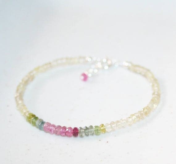 925 sterling Silver Unique Wedding Gift 3-3.5mm stacking Multi Lemon Quartz and Tourmaline Bracelet Rondelle, Faceted 7" for mens, womens.