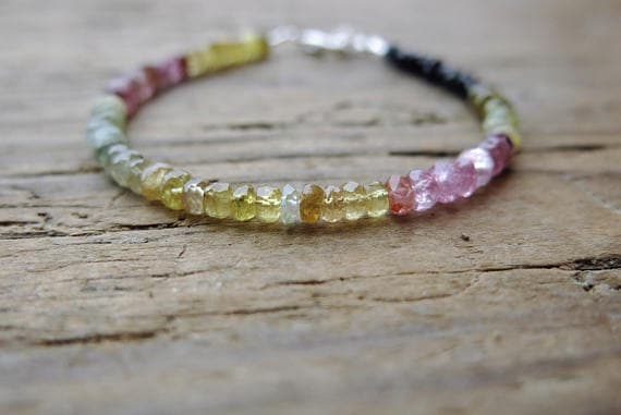 925 sterling Silver Galaxy Jewelry 2x3.5mm stacking Multi Watermelon tourmaline Bracelet Rondelle, Faceted 7" for mens, womens, gf, bf & Adult.
