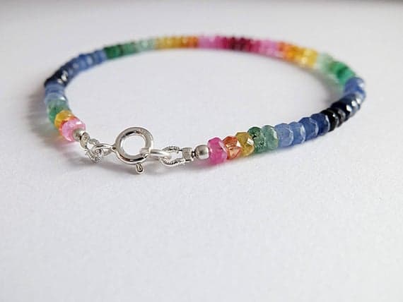AAA++ Rare Quality Multigem colorful bracelet !Ombre Rainbow Gemstone Bracelet Faceted Multi-Gemstone Rainbow Ruby, Emerald, sapphire,multi sapphire ,stacking 3- 4 mm Code- TJH52
