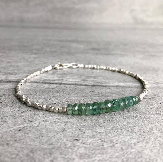 925 sterling silver Positive Energy 5-6mm Green Green Kyanite  stacking Bracelet Rondelle, Faceted 18cm for mens, womens, gf, bf and adults.