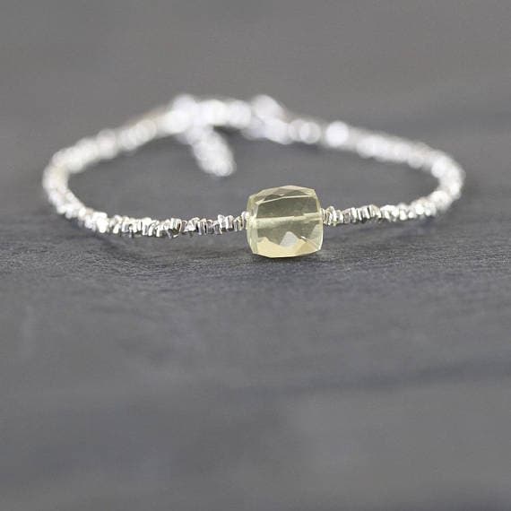925 sterling Silver Dainty Slave Loose 2mm stacking Yellow Lemon Topaz Bracelet Box, Faceted 7" for mens, womens, gf, bf & Adult.