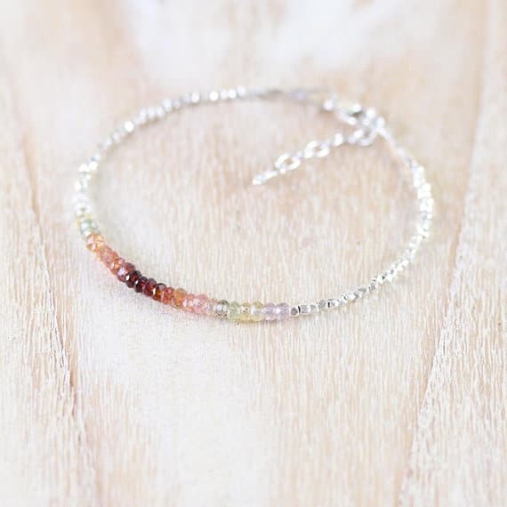 925 sterling Silver Grounding 3mm stacking Multi Ombre Spinel Bracelet Rondelle, Faceted 7" for mens, womens, gf, bf & Adult.