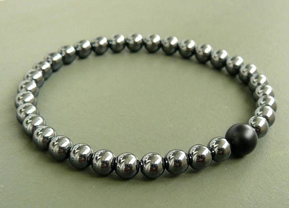 Hematite Mens Bracelet, 6mm Hematite beads bracelet, Beaded elastic bracelt, Hematite man jewelry, Gemstone womens bracelets, Gift for men 6-8mm  Code- WAR9139