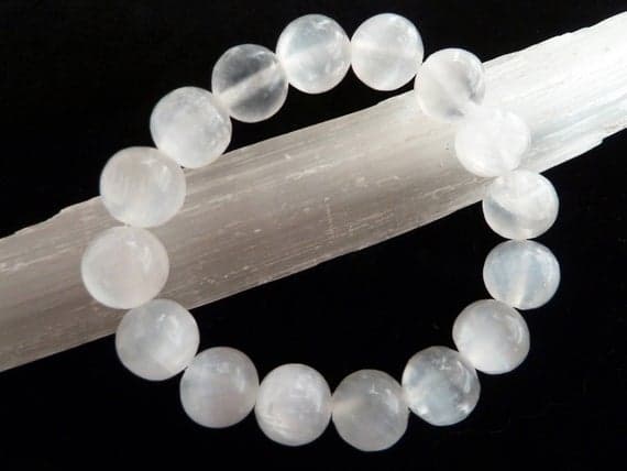 Jewelry Energy 12mm Stretchable White Selenite Bracelet Round, Smooth 7.5" for mens, womens, gf, bf & Adult.