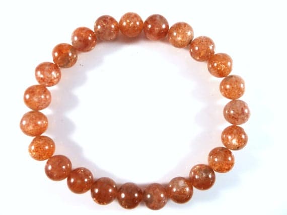 Wholesale 8mm Stretchable Orange Sunstone Bracelet Round, Smooth 7" for mens, womens, gf, bf & Adult.