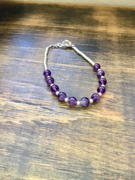 925 sterling Silver Empath Protection Silver Helling 8mm stacking Purple Amethyst Bracelet Round, Smooth 7" for mens, womens, gf, bf & Adult.