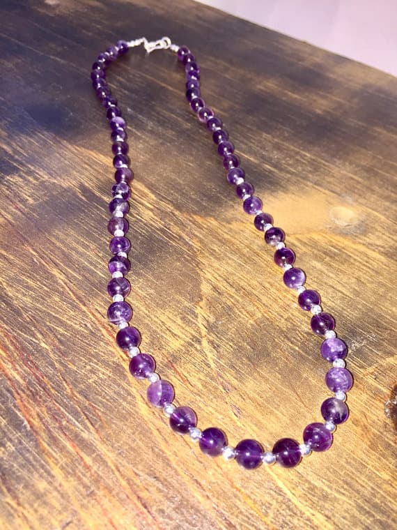 925 sterling Silver good luck gift Silver Helling 3-8mm stacking Purple Amethyst Necklace Rondelle, Smooth 19" for mens, womens, gf, bf & Adult.