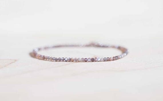 Elastic love beach youth 2-2.5mm Brown Brown Moonstone  Stretchable Bracelet Round, Faceted 18cm for mens, womens, gf, bf and adults.