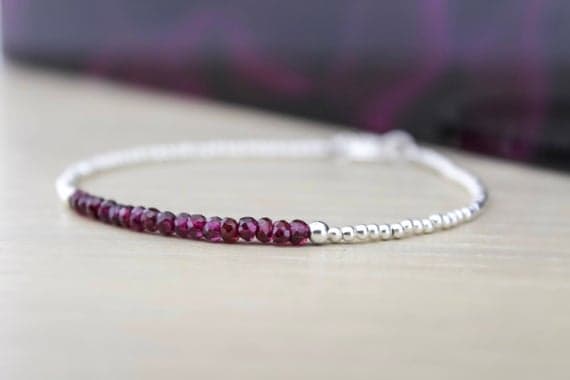 925 sterling Silver memorial gift Silver Helling 3mm stacking Pink GENUINE GARNET  Bracelet Round, Faceted 7" for mens, womens.