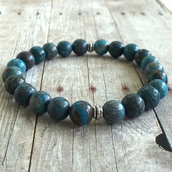 925 sterling silver Artisan Loose 8mm Blue Blue Sky Jasper Stretchable Bracelet Round, Smooth 18cm for mens, womens, gf, bf and adults.