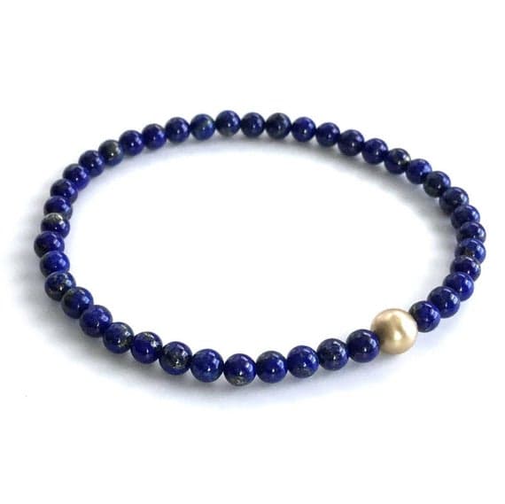 Rose Gold Jewelry Energy 4mm Blue Lapis Lazuli  Stretchable Bracelet Round, Smooth 18cm for mens, womens, gf, bf and adults.