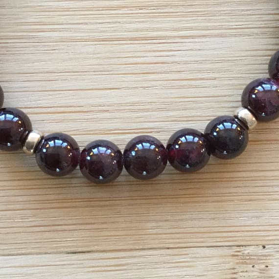 24k gold Plated Super sale Gold Helling 7mm stacking Red Garnet Bracelet Round, Smooth 7" for mens, womens.