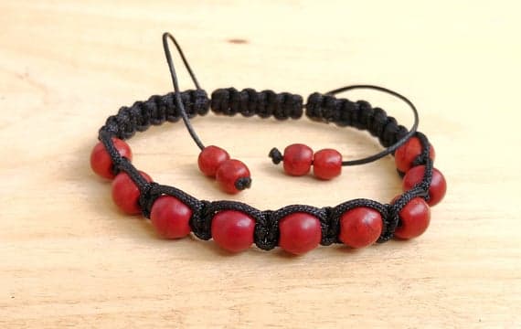 Rock Gift 8mm Red Howlite Shamballa Adjustable Bracelet Drum, Smooth 18cm for mens, womens, gf, bf and adults.