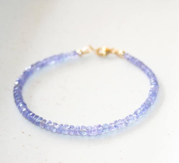 24k gold Plated Super sale 3.5-4mm stacking Blue Tanzanite Bracelet Rondelle, Faceted 7" for mens, womens.