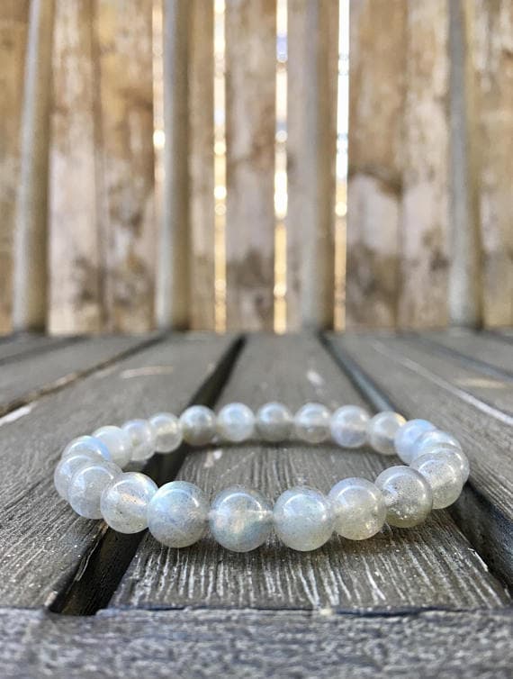 8mm Madagascan Light Gray Labradorite Stretch Bracelet Code- WAR6266