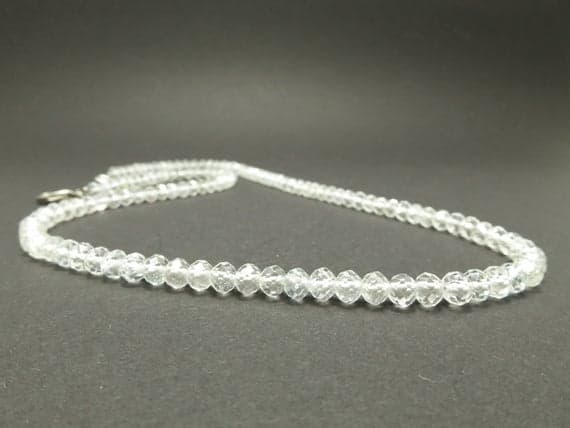 925 sterling Silver Empath Protection 5mm stacking Clear Clear Topaz Necklace Round, Faceted 17" for mens, womens.