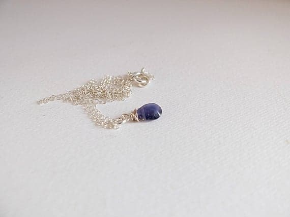 AAA++ Rare Quality Dainty Gold  Filled Iolite Necklace September Birthstone Iolite necklace,dainty iolite Drop Necklace Natural water Sapphire,blue briolette 8mm x 6 mm Code- TJH235