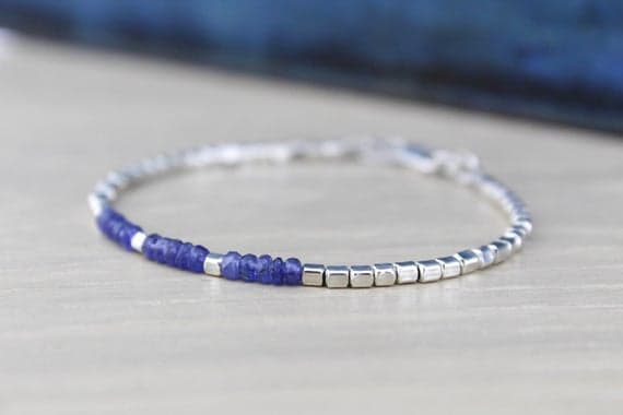 925 sterling Silver Positive Energy 3.5mm stacking Blue TANZANITE Bracelet Rondelle, Faceted 7" for mens, womens.