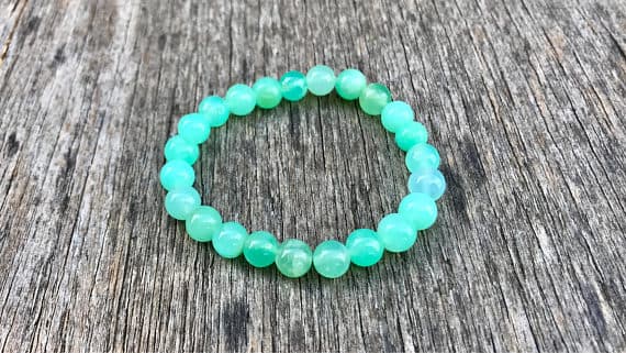 Natural 7mm Stretchable Green Green Chrysoprase  Bracelet Round, Smooth 7" for mens, womens, gf, bf & Adult.