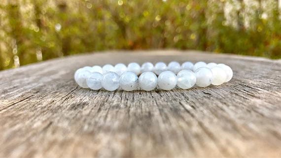 Empath Protection 7mm Stretchable White White Moonstone Bracelet Round, Smooth 7" for mens, womens, gf, bf & Adult.