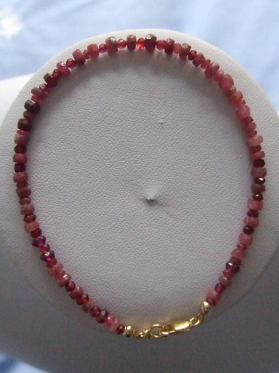7.5" Bracelet with Small and Medium Sized Rubies and Vermeil, Gold Plated Sterling Silver, Findings 3-5mm Code- WAR6156