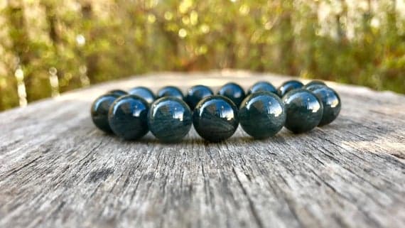Blush Jewelry 14mm Stretchable Blue Blue Rutile Quartz Bracelet Round, Smooth 7.5" for mens, womens, gf, bf & Adult.