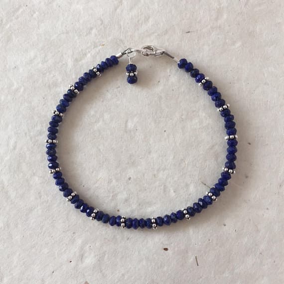 Lapis Lazuli Karen Hill Tribe Thai Silver Beaded Stacking Bracelet with Daisy Spacers, Sundance Style, Sundance Tribe, Stacking Bracelet 4mm Code- WAR6433