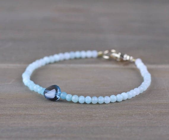 925 sterling silver Jewelry Energy 8-9mm Blue Amazonite & London Blue Topaz  stacking Bracelet Round, Faceted 18cm for mens, womens, gf, bf and adults.