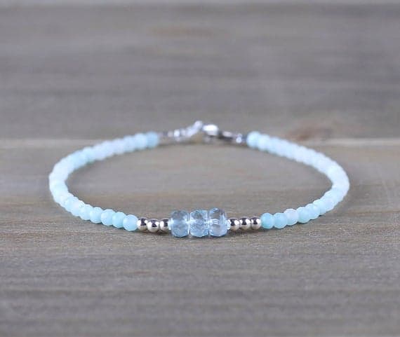 925 sterling silver Grounding 4.5-5mm Multi Colour Amazonite & Aquamarine stacking Bracelet Cube,Round, Faceted 18cm for mens, womens, gf, bf and adults.