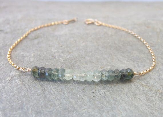 24k gold Natural 3-3.5mm Multi Colour Aquamarine stacking Bracelet Rondelle, Faceted 18cm for mens, womens, gf, bf and adults.