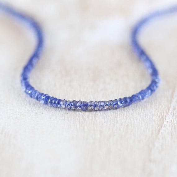 925 sterling Silver Wholesale 3-3.5mm stacking Blue Iolite Necklace Rondelle, Faceted 16" for mens, womens, gf, bf & Adult.