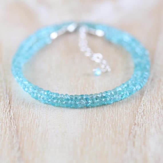 925 sterling Silver Artisan Loose 3-3.5mm stacking Blue Apatite Necklace Rondelle, Faceted 16" for mens, womens, gf, bf & Adult.