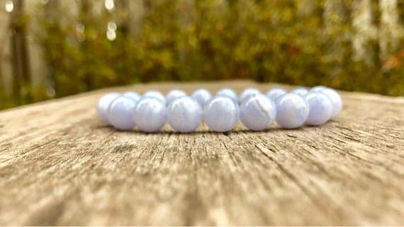 Empath Protection 10mm Stretchable Blue Blue Lace Chalcedony Bracelet Round, Smooth 7.5" for mens, womens, gf, bf & Adult.