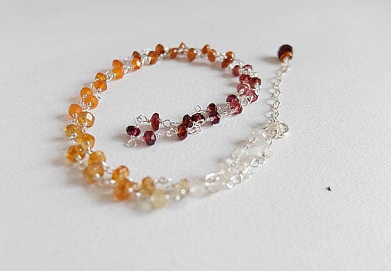 AAA++ Rare Quality Rosary Necklace with Citrine, Hessonite,Garnet Carnelian gemstone roundels,Gold  filled handcrafted,rosary style,ombre gemstone 3-4 mm Code- TJH151