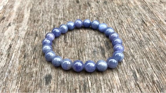 Artisan Loose 9mm Stretchable Blue Tanzanite Bracelet Round, Smooth 7.5" for mens, womens, gf, bf & Adult.