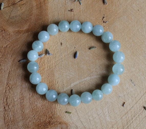 Galaxy Jewelry 8mm Stretchable Aqua  Aquamarine Bracelet Round, Smooth 7" for mens, womens.