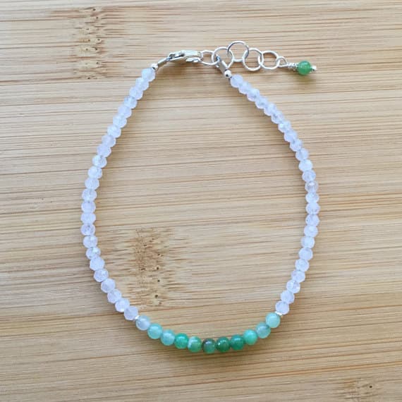925 sterling Silver Anxiety Relief Calming 3mm stacking Multi Rainbow Moonstone and Chrysoprase Bracelet Round & Rondelle, Faceted & Smooth 7" for mens, womens.